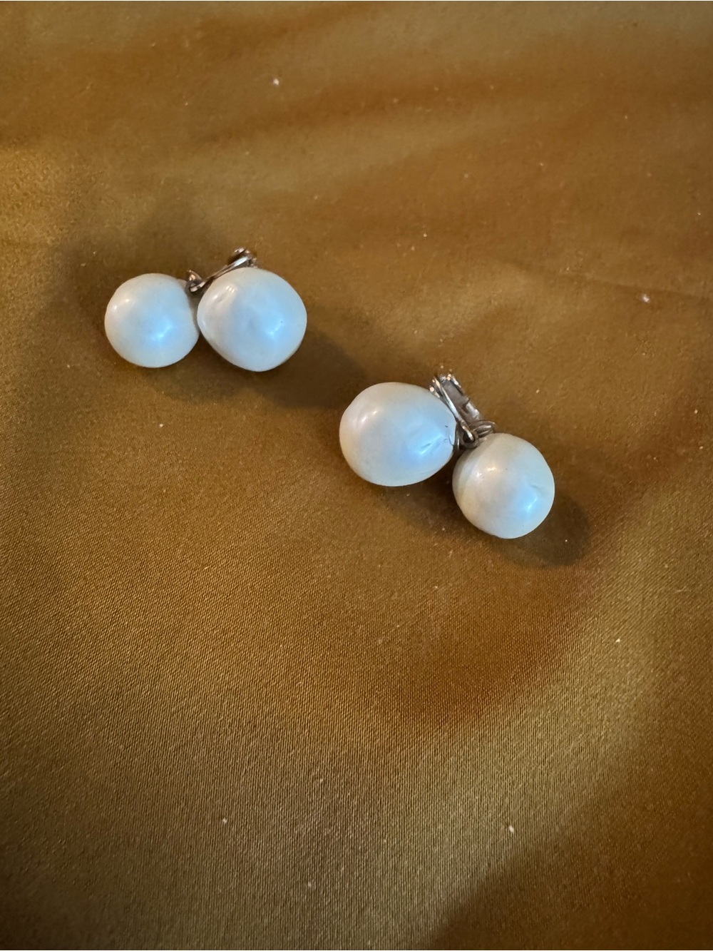 Classic White Pearl Double-Stud Clip On Earrings